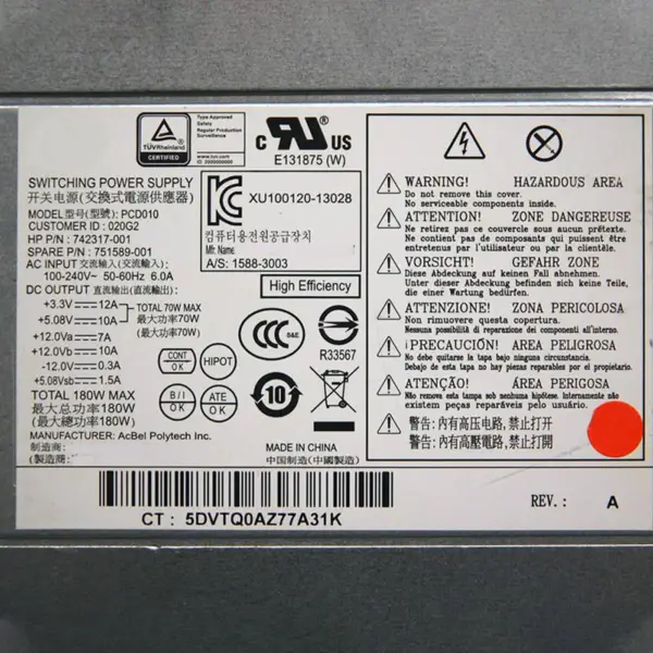 Pour HP Pavilion 500 110 ATX Power Supply PSU 180W 742317-001 PCD010