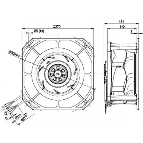 Ebmpapst k3g225-re07-03 230VAC 270x270x131mm 170W 1.4A 705m3/h Roulement à billes IP54 EC Ventilateur centrifuge