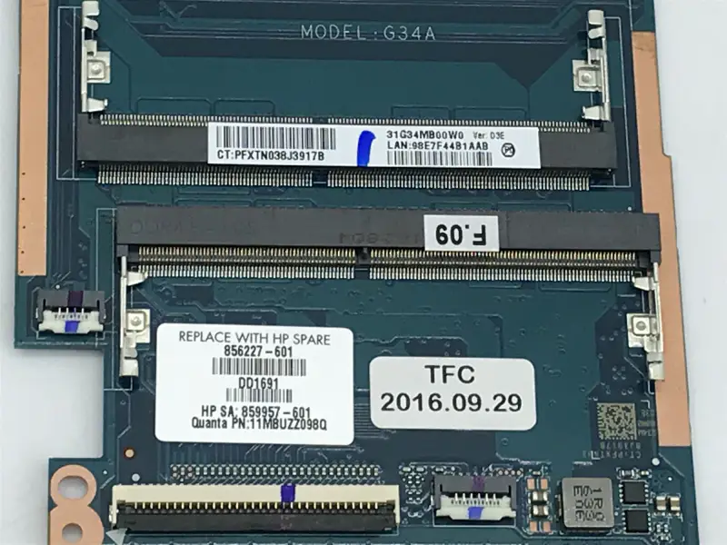 HP 856227-001 856227-501 856227-601 Carte mère I7-6500U 940MX 2GB DAG34AMB6D0