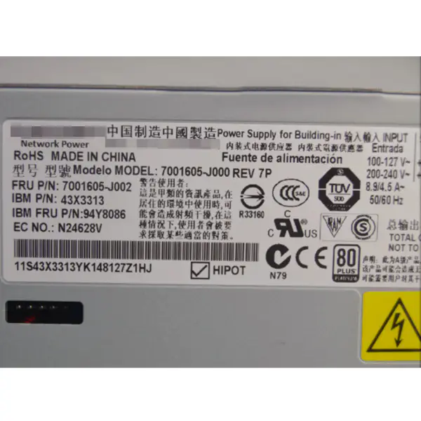 750W 94Y8086 43X3313 pour IBM X3650M4 X3550M4 Server Power Supply