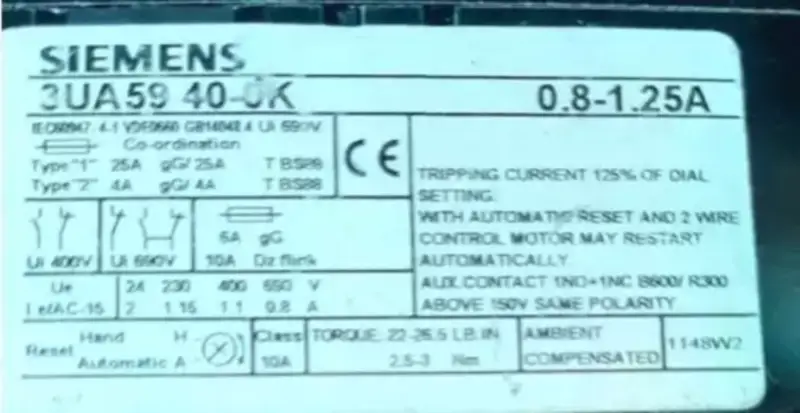 Siemens 3UA5940-0K Relais de surcharge thermique