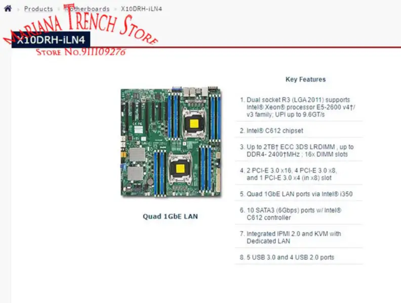 X10drh-iln4 pour carte mère Supermicro Lga2011 E5-2600 V4/v3 Family Ddr4 Ipmi 2.0
