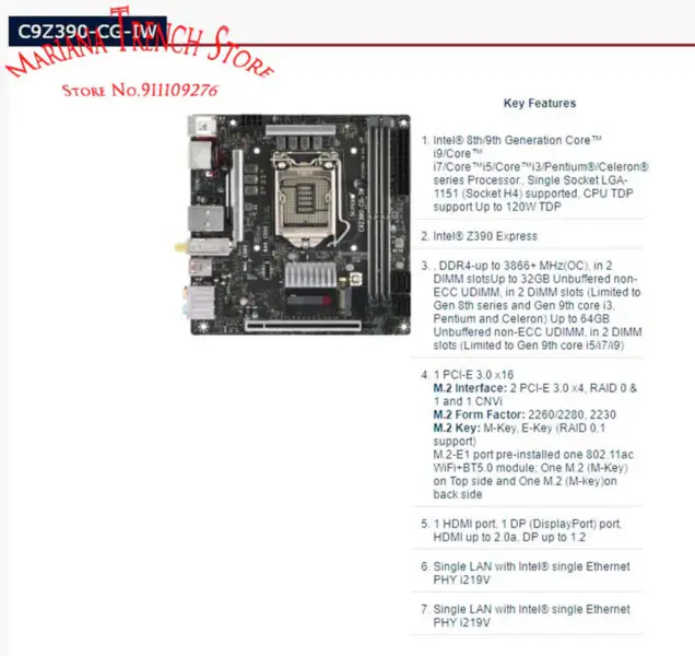 Carte mère Supermicro C9Z390-CG-IW LGA1151