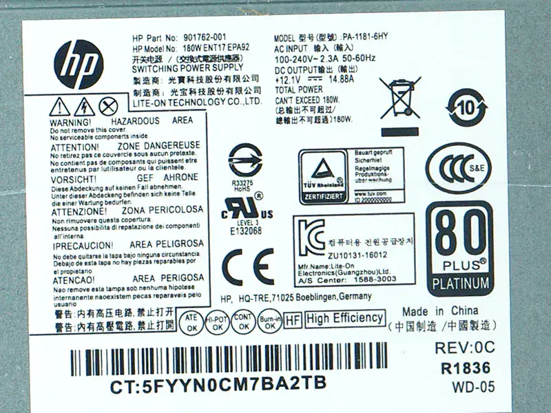 HP PA-1181-6HY D16-180P1B Bloc d'alimentation