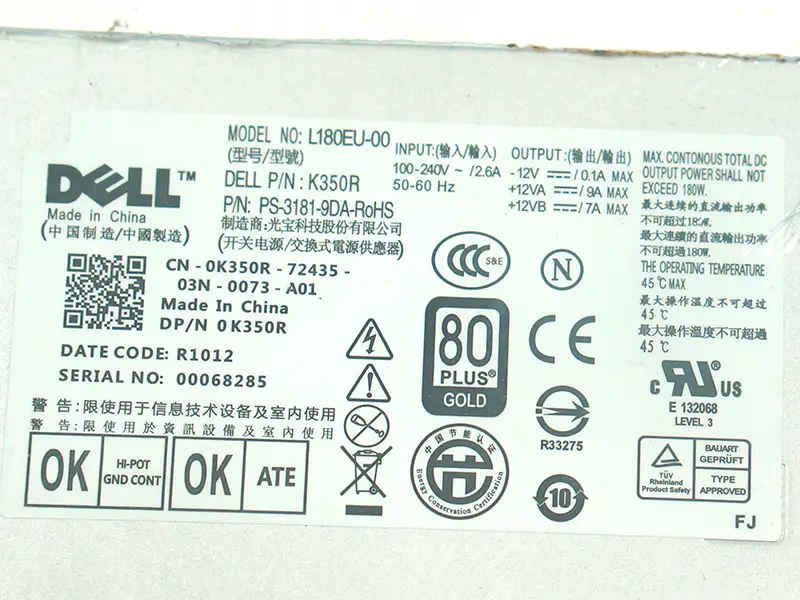 Bloc d'alimentation pour Dell 780 790 990 7010 9010 180W L180EU-00 F180EU-00 L200EU-00 F200EU-00 C0G5T 6YWW7 M178R