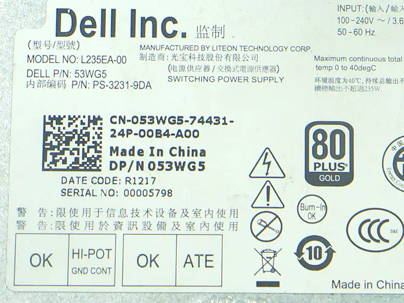 L235EA-00 53WG5 PS-3231-9DA 0N6G7 D235EA-00 D235EU-00 DPS-235KB A Pour Dell AIO XPS 2710 2720 235W