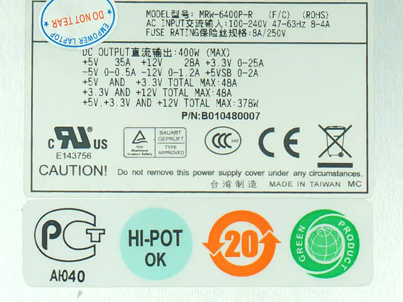 Zippy Emacs MRW-6400P-R Alimentation électrique