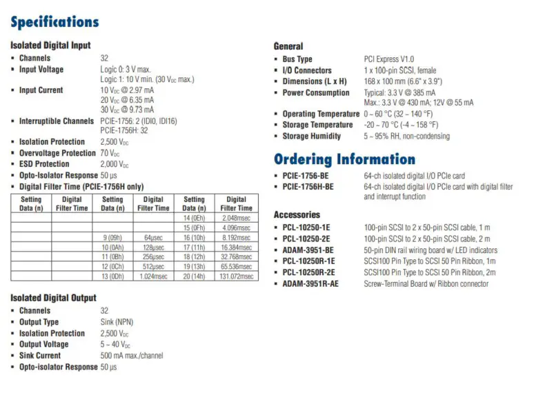 ADVANTECH PCIE-1756-AE carte E/S