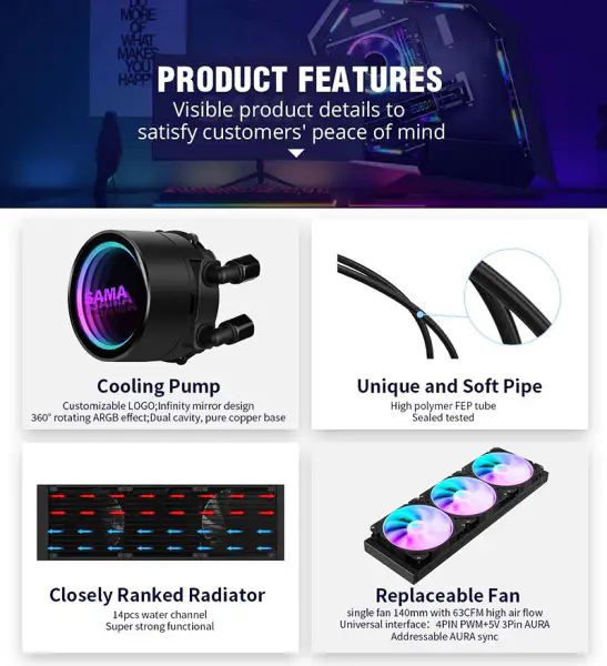 Sama Aluminium Heatsink Copper Water Cooling Liquid Cooler For Pc Case